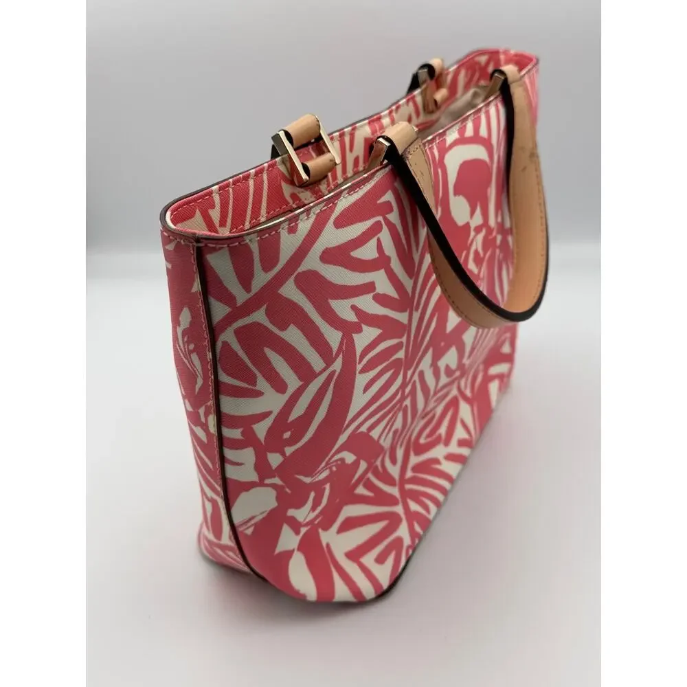 Kate Spade - Jules Grant Street Grainy Vinyl Pink-Coral/White Small Tote Bag